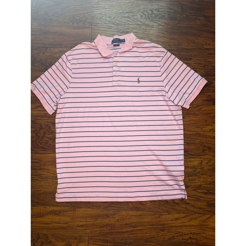 Polo Ralph Lauren Men's XL Classic Fit Pink Blue Striped Pony Logo Polo Shirt